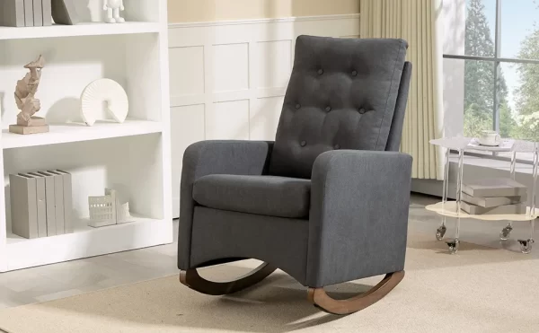 Upholstered Rocking Chair Accent Chair,Nursery Rocking Chairs in Teddy Fabric with High Backrest,Side Pocket Rubber Wood Legs - Image 8