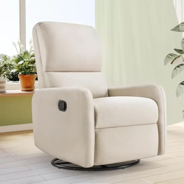 Swivel Rocking Chair, Nursery Glider Recliner Chairs for Adults, Rocker for Living Room Bedroom,Beige Linen,Living Room Chairs