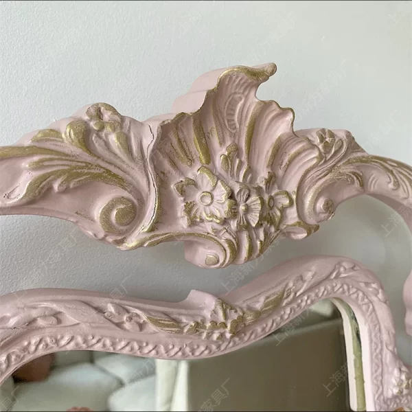 Vintage distressed pink dressing table, solid wood carved - Image 22