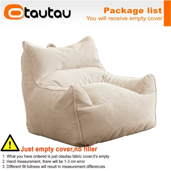 OTAUTAU Soft Waffle 1-2 Seat Bean Bag Couch Cover Set Without Filler Beanbag Armchair Lazy Sofa Bed Lounger Ottoman Stool SF182 - Image 13