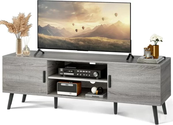 TV cabinet.TV Stand for 55 Inch TV, Entertainment Center with Adjustable Shelf, 2 Cabinets, TV Console Table, Media Console - Image 8