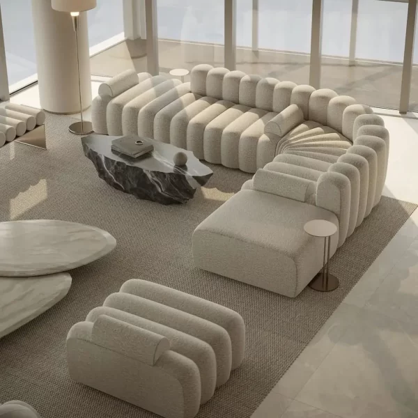 American light luxury lamb wool living room Arc Villa hotel lobby reception lounge area large type steel keyboard sofa