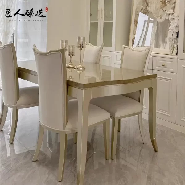 Solid wood dining table and chair combination French simple rectangular household dining table advanced gray furniture - Image 8