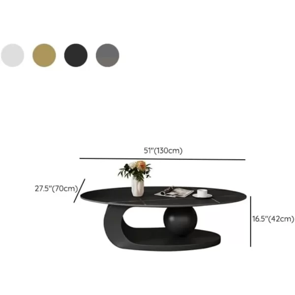 Modern Stone Coffee Table with Abstract Metal Base Living Room Table Center Table- Grey 39" L x 20" W x 17" H - Image 5