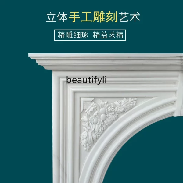 Marble White Marble French Arch Stone Carving Retro Indoor Entrance Curio Cabinet Decoration Fireplace Mantel - Image 5