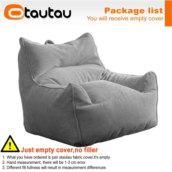 OTAUTAU Soft Waffle 1-2 Seat Bean Bag Couch Cover Set Without Filler Beanbag Armchair Lazy Sofa Bed Lounger Ottoman Stool SF182 - Image 14