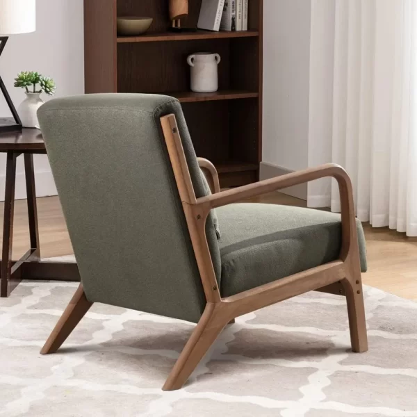 Mid Century Modern Accent Chair with Wood Frame, Upholstered Living Room Chairs with Waist Cushion Living Room Chairs - Image 8