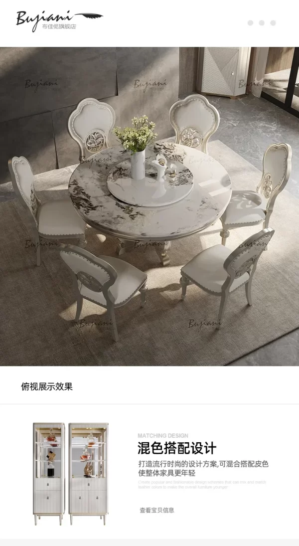 American marble round table with turntable modern simple deluxe solid wood dining tables and chairs high-end furniture - Image 13