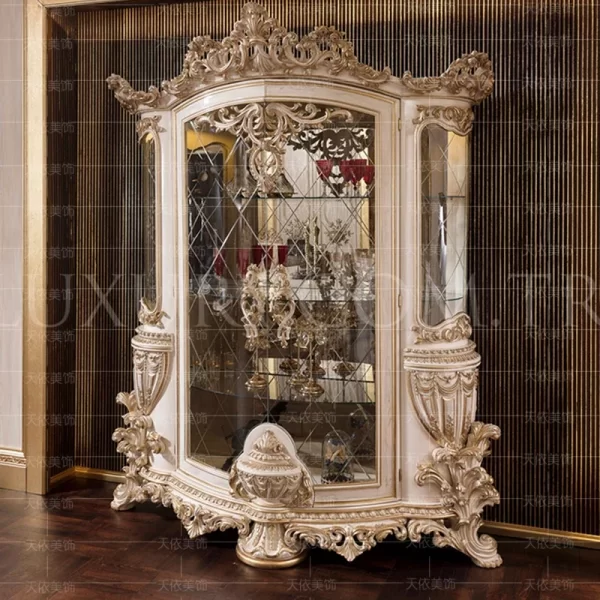 European luxury solid wood carved villa hall wine cabinet display cabinet living room jade collection cabinet - Image 2