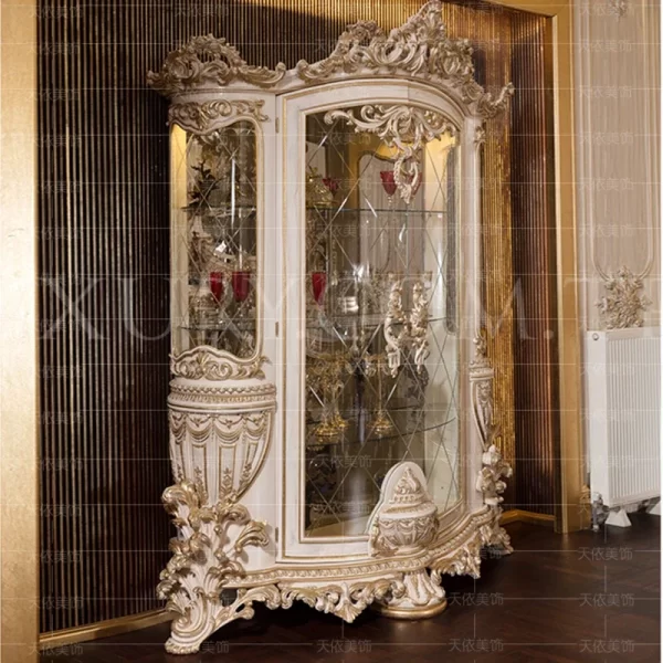 European luxury solid wood carved villa hall wine cabinet display cabinet living room jade collection cabinet - Image 3