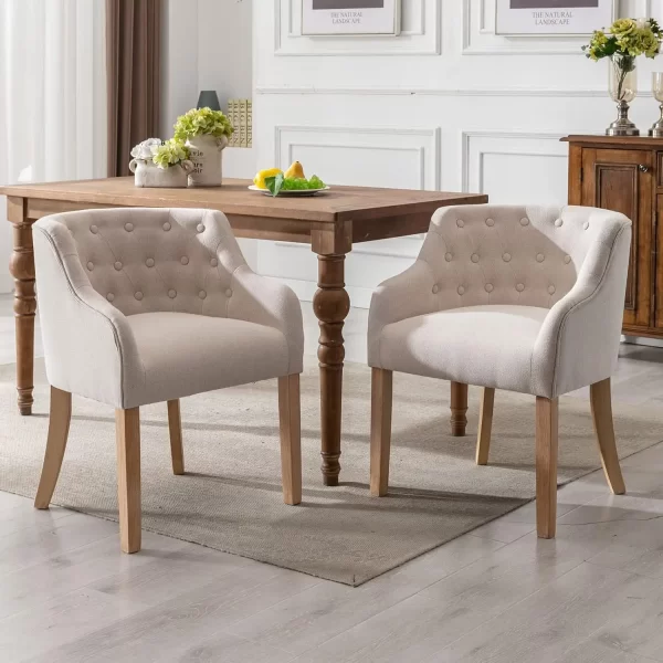 Dining Chairs Set of 4 Upholstered Dining Room Chairs with Button Tufted Back,  Kitchen Chairs for Living Room/Dinner, Cream - Image 8