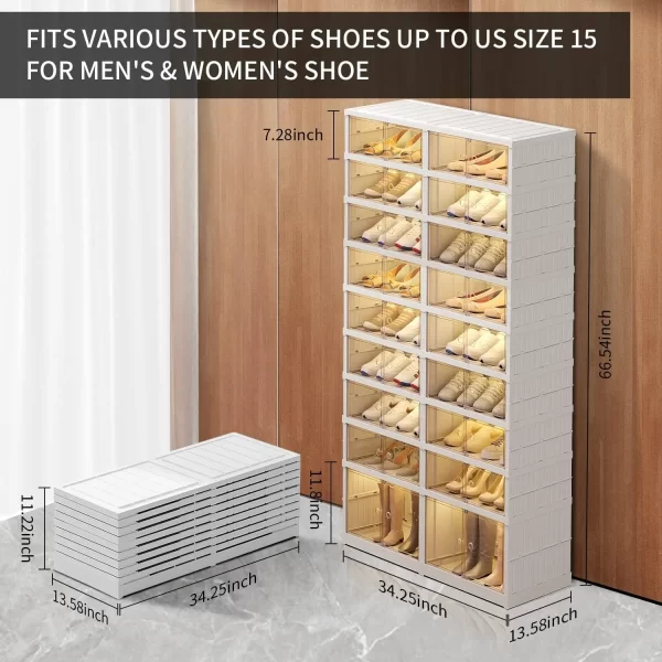 Shoe Rack Organizer for Closet  Plastic Shoe Shelf Collapsible Shoes Storage Box Clear - Image 3