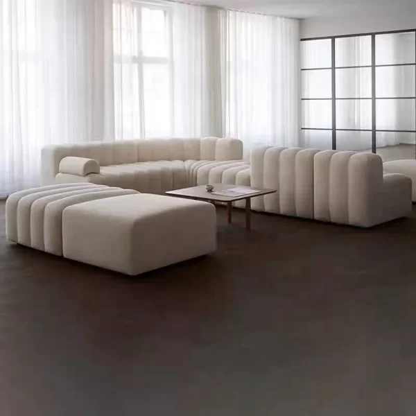 American light luxury lamb wool living room Arc Villa hotel lobby reception lounge area large type steel keyboard sofa - Image 3