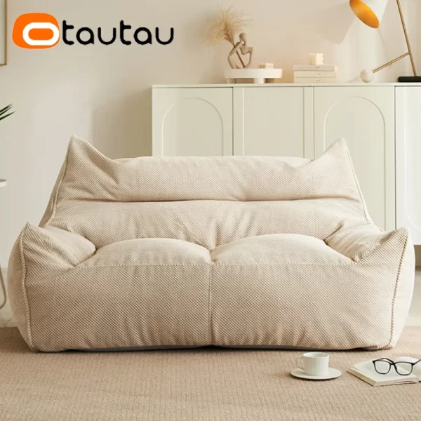 OTAUTAU Soft Waffle 1-2 Seat Bean Bag Couch Cover Set Without Filler Beanbag Armchair Lazy Sofa Bed Lounger Ottoman Stool SF182 - Image 2