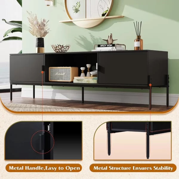 Modern TV Stand for 65 Inch TV, Mid Century Entainment Center with Storage, TV Console with Open Shelf and 2 Cabinets - Image 6