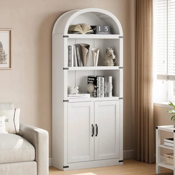 Bookcase with Doors Arched Bookshelf 71.65in Tall Farmhouse Cabinet Shelves Wooden Bookshelves for Home Office, Living Room - Image 8