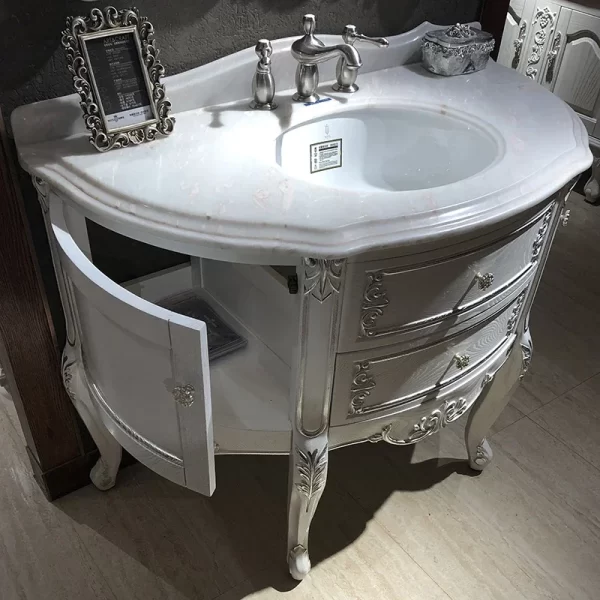 ~Arc semicircle European bathroom cabinet oak solid wood bathroom table washbasin cabinet combination cabinet - Image 14