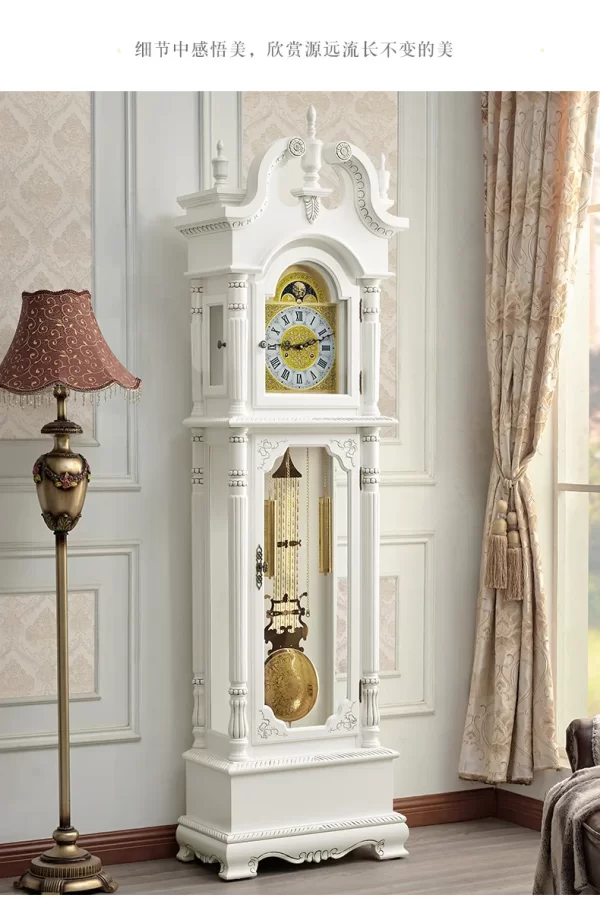 Retro the Grandfather Clock Living Room Solid Wood Vertical Bell Mechanical Villa Pendulum Clock White Clock - Image 9