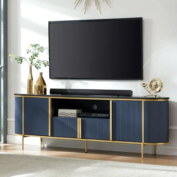 Luxury 70" Fluted TV Stand, Modern Entertainment Center for TVs Up to 80 inches, TV Console with Faux Marble Top - Image 7