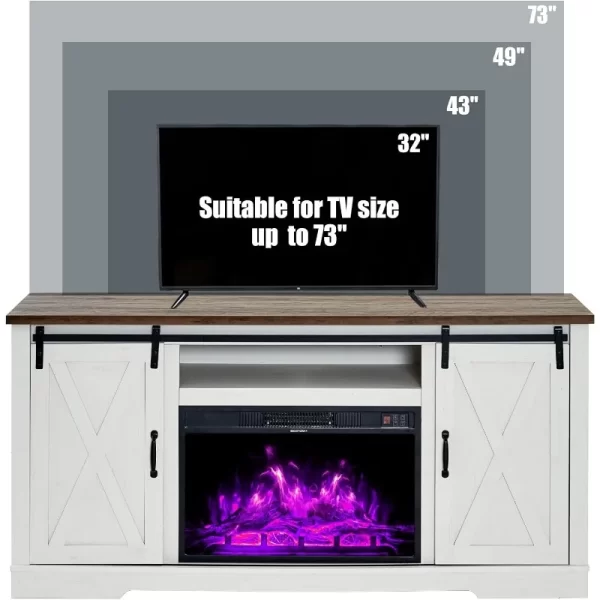 Fireplace TV Stand with Sliding Barn Door for TVs up to 73", Farmhouse 63" Fireplace Entertainment Center with Storage - Image 6