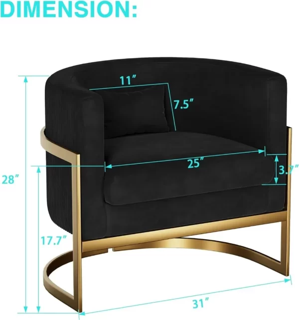 Accent Chair Gold Modern Barrel Chair Upholstered Arm Chairs for Bedroom Living Room Sofa Chair Club Chairs Black - Image 2