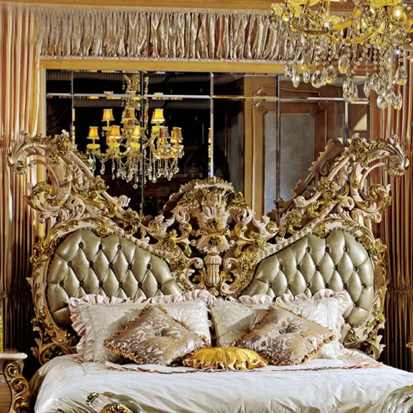 French court luxury fabric double bed large European villa solid wood bed furniture customization - Image 3