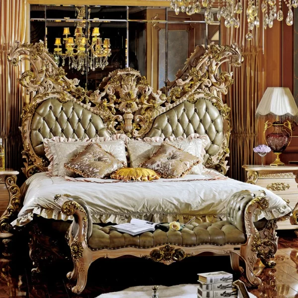 French court luxury fabric double bed large European villa solid wood bed furniture customization