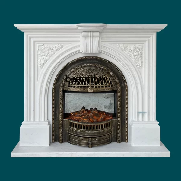 Marble White Marble French Arch Stone Carving Retro Indoor Entrance Curio Cabinet Decoration Fireplace Mantel