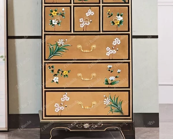 ~2024 new new Chinese-style painted flower and bird bedroom multi-drawer storage locker solid wood sofa corner cabinet - Image 6