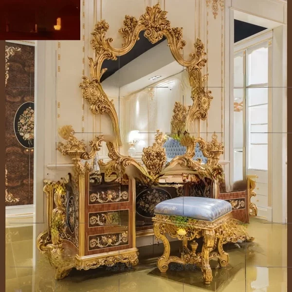 Bedroom Mosaic TV Cabinet European-Style Solid Wood Carved Gold Foil Floor Cabinet Living Room Display Cabinet - Image 3