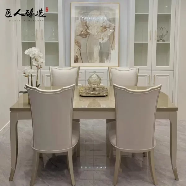 Solid wood dining table and chair combination French simple rectangular household dining table advanced gray furniture - Image 6