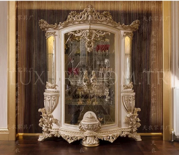 European luxury solid wood carved villa hall wine cabinet display cabinet living room jade collection cabinet - Image 9