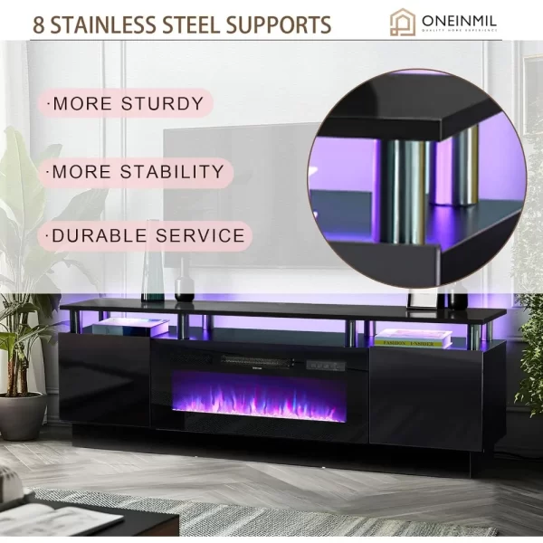 TV Stands, 36” Electric Fireplace, 2 Tier Console Stand for Up To 70", TV Stands - Image 3