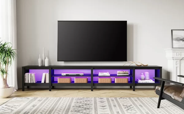 100 Inch TV with 16 Changable LED Lights, Black Entertainment Center for 80 85 90 inch TV Console Table with 6 Cubby Storage - Image 9