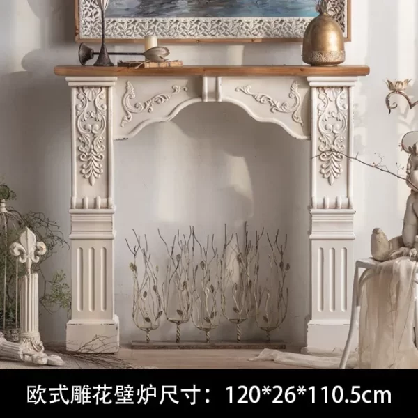 French country retro fireplace decoration European white carved villa living room fake fireplace decoration cabinet photography - Image 10