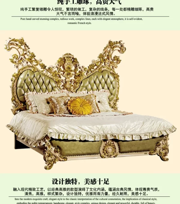 French court luxury fabric double bed large European villa solid wood bed furniture customization - Image 9