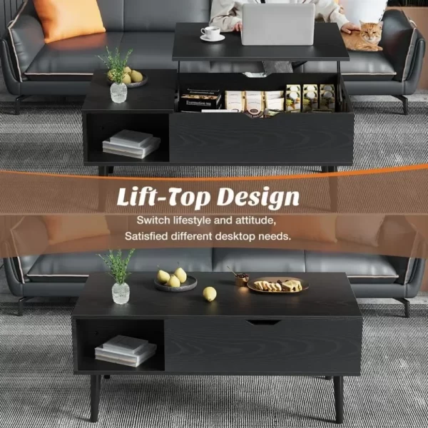 Lift Top Coffee Tables for Living Room,Rising Tabletop Wood Dining Center Tables with Storage Shelf and Hidden Compartment - Image 4