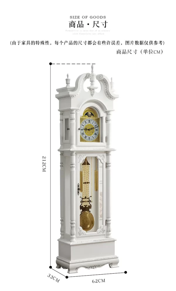 Retro the Grandfather Clock Living Room Solid Wood Vertical Bell Mechanical Villa Pendulum Clock White Clock - Image 18