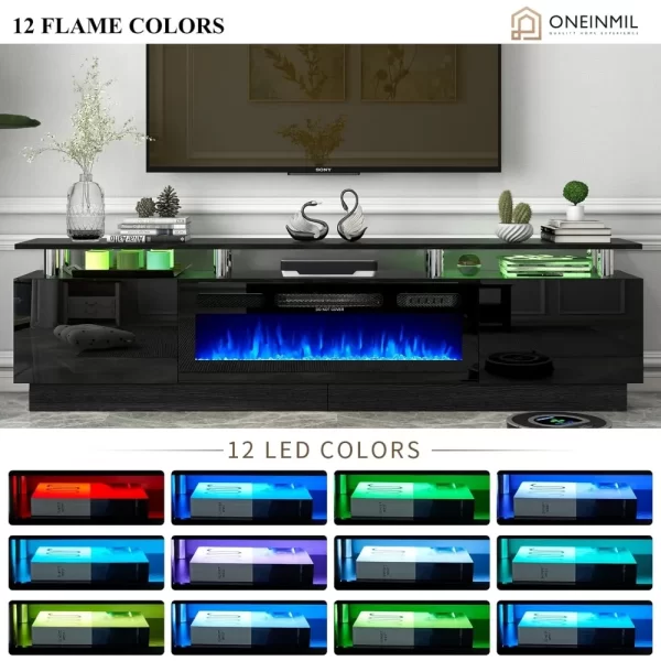 TV Stands, 36” Electric Fireplace, 2 Tier Console Stand for Up To 70", TV Stands - Image 5