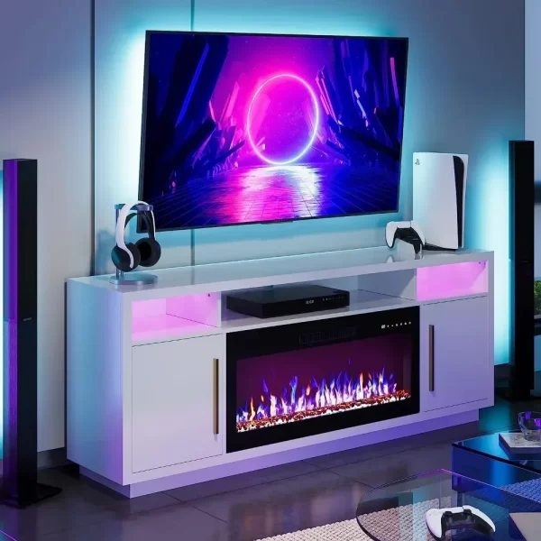 70" Fireplace TV Stand for TVs Up to 75", LED Light Entertainment Center with 36" Electric Fireplace Heater, Storage Cabinet - Image 8