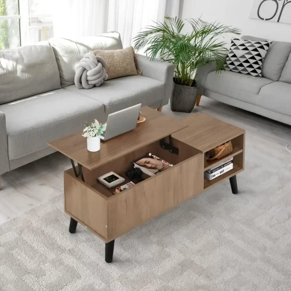 Lift Top Coffee Table with Hidden Compartment - Modern Living Room Dining Table with Rising Tabletop Lifttop Desk for Apartment - Image 15