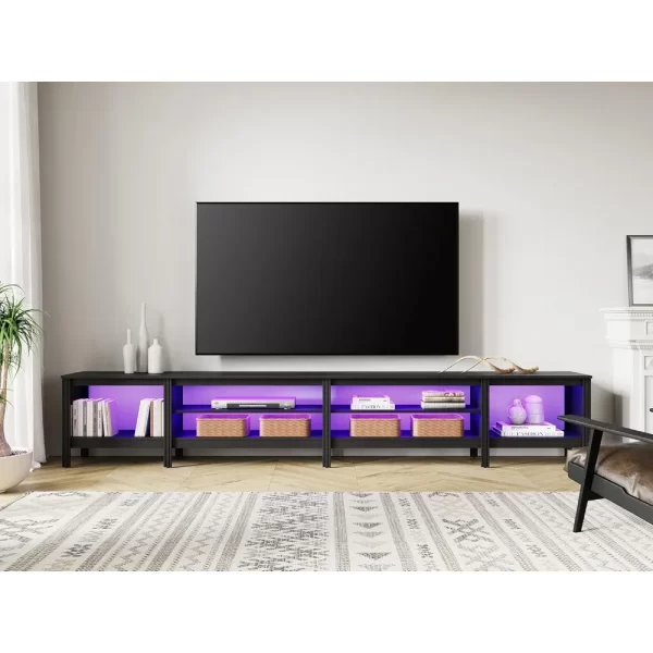 100 Inch TV with 16 Changable LED Lights, Black Entertainment Center for 80 85 90 inch TV Console Table with 6 Cubby Storage