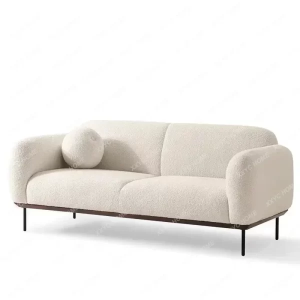 Modern Retro Simple Lambswool Sofa Home Small Apartment Living Room Fabric Craft Sofa Nordic Solid Wood Sofa - Image 2