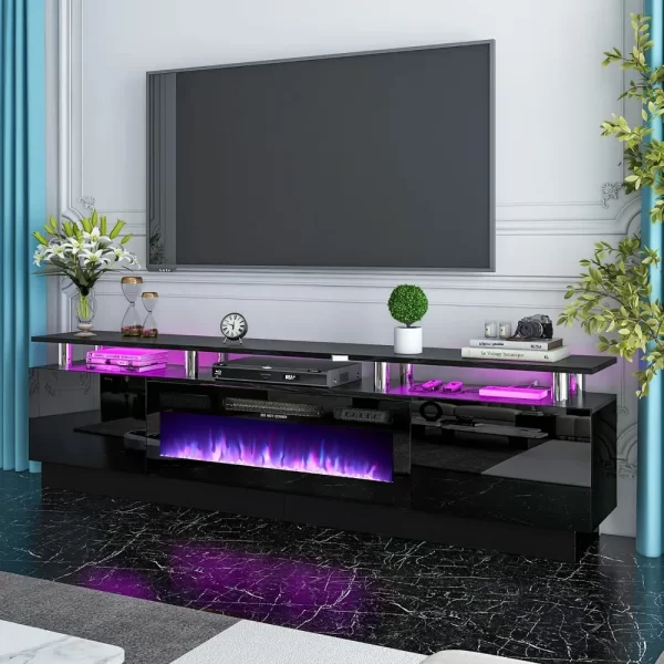 TV Stands, 36” Electric Fireplace, 2 Tier Console Stand for Up To 70", TV Stands