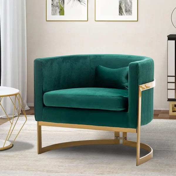 Accent Chair Gold Modern Barrel Chair Upholstered Arm Chairs for Bedroom Living Room Sofa Chair Club Chairs Black - Image 9