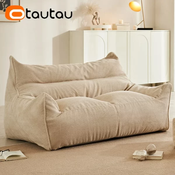 OTAUTAU Soft Waffle 1-2 Seat Bean Bag Couch Cover Set Without Filler Beanbag Armchair Lazy Sofa Bed Lounger Ottoman Stool SF182