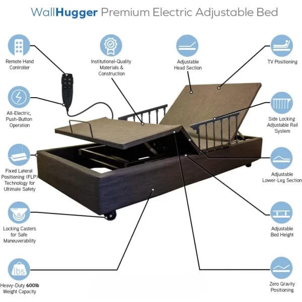 Premium Electric Adjustable Bed Base with Variable Height High-Low Positioning and Wall Hugger Feature. Twin - Image 5