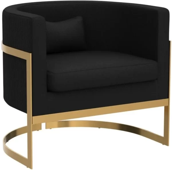 Accent Chair Gold Modern Barrel Chair Upholstered Arm Chairs for Bedroom Living Room Sofa Chair Club Chairs Black - Image 3