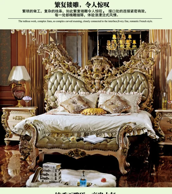 French court luxury fabric double bed large European villa solid wood bed furniture customization - Image 8