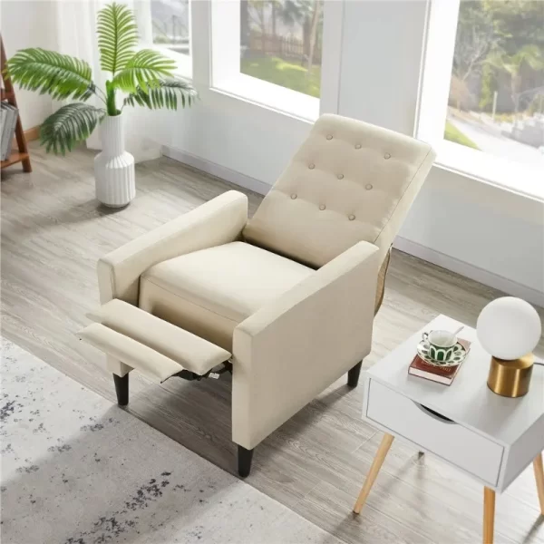 Modern Reclining Chair with Adjustable Back & Footrest, Beige - Image 3